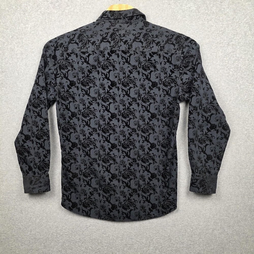 Y2k INC Shirt Mens XL Gray Black Velvet Burnout Flocked Baroque Long Sleeve - Picture 2 of 7